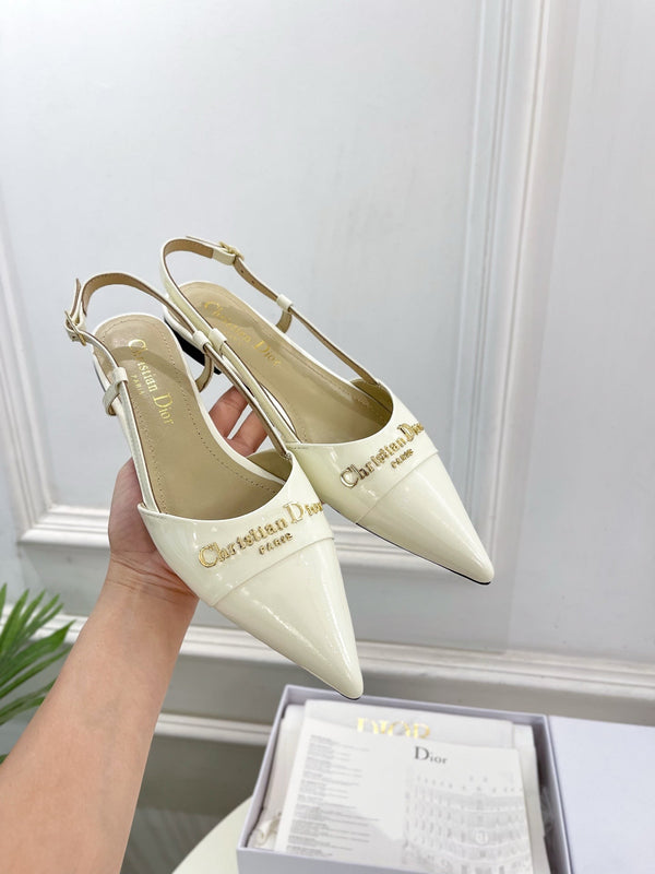 CD 25 Slingback Flat White Patent Leather 307439