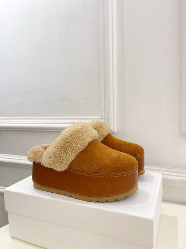 CL 25s Dana Wedge Mule 80mm Brown Beige Suede Calfskin & Shearling