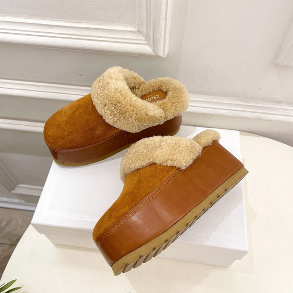 CL 25s Dana Wedge Mule 80mm Brown Beige Suede Calfskin & Shearling