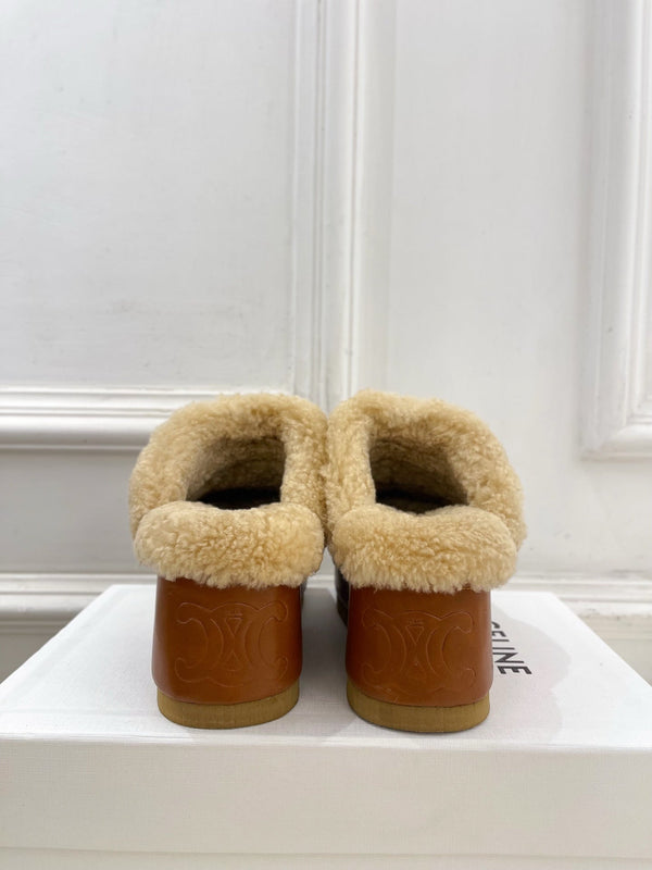 CL 25s Dana Wedge Mule 80mm Brown Beige Suede Calfskin & Shearling