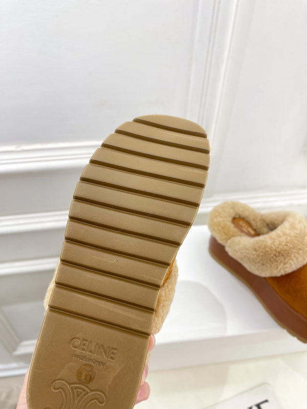 CL 25s Dana Wedge Mule 80mm Brown Beige Suede Calfskin & Shearling