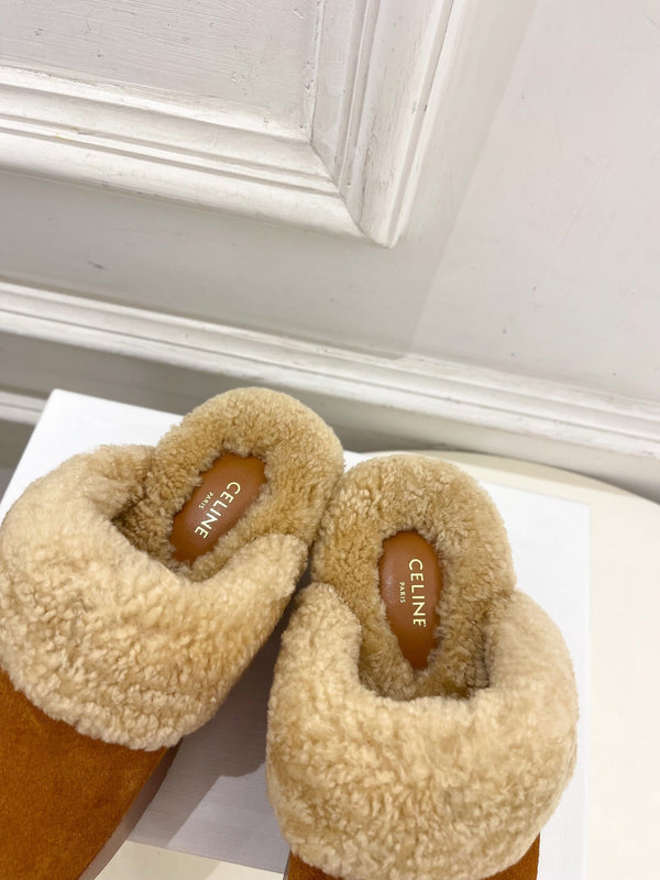 CL 25s Dana Wedge Mule 80mm Brown Beige Suede Calfskin & Shearling