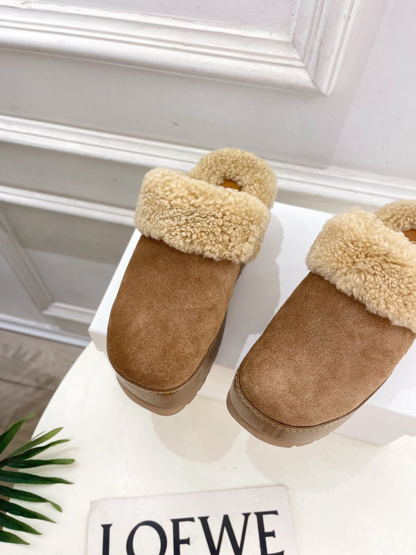 CL 25s Dana Wedge Mule 80mm Light Brown Beige Suede Calfskin & Shearling