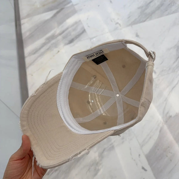 MM BASEBALL CAP IN LIGHT BEIGE DISTRESSED FABRIC STYLE 3