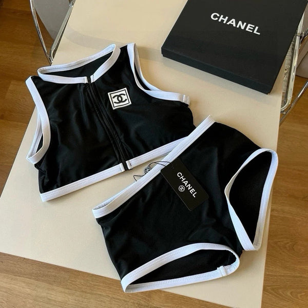 CC BIKINI SWIMSUIT SET IN BLACK AND WHITE TRIM 596500