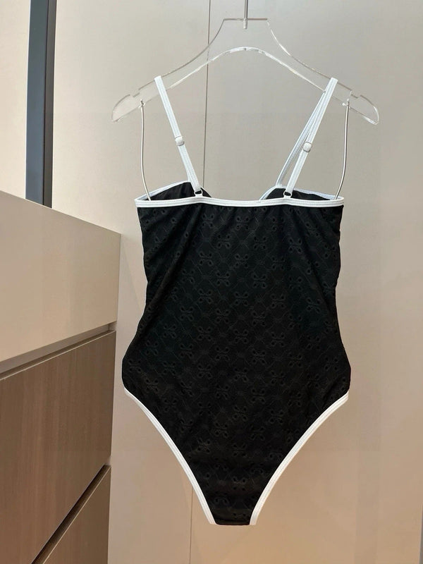 CC BIKINI SWIMSUIT SET IN BLACK AND WHITE TRIM 594785