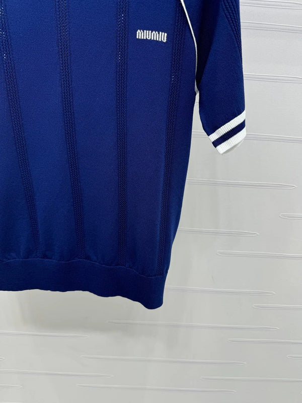 MIU 25S RAGLAN CREW NECK STRIPED KNIT SWEATER 264106