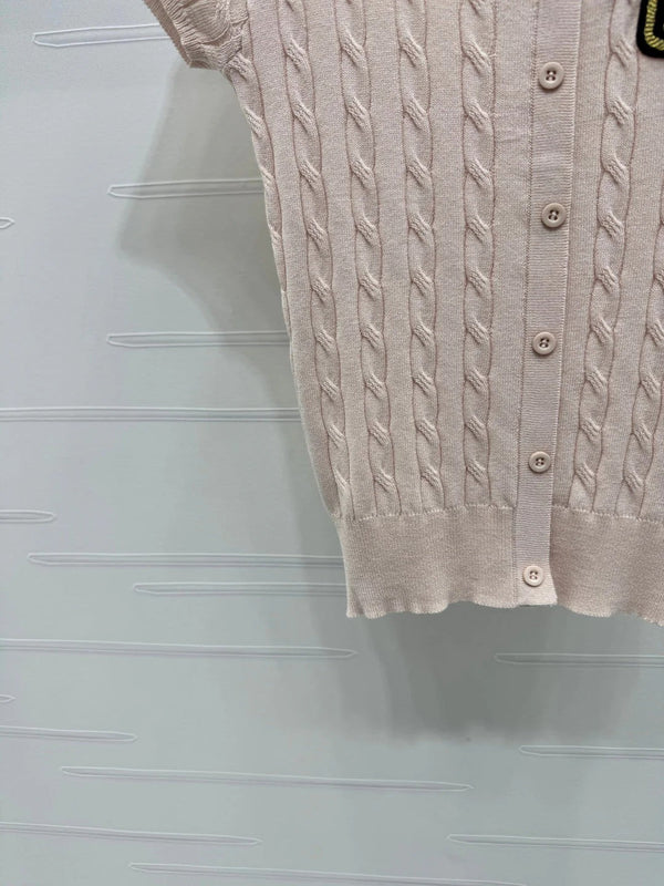 MIUMIU U-NECK KNITTED SHORT-SLEEVE TOP PINK 274947