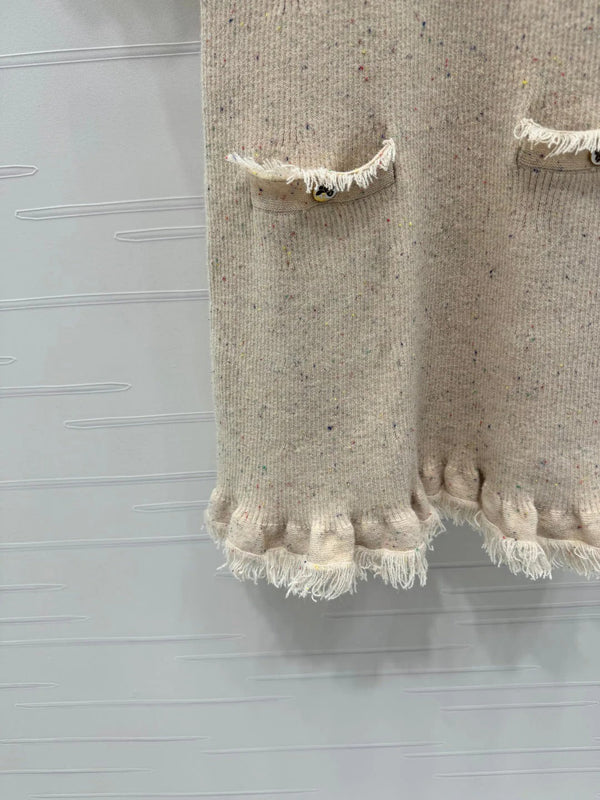 CHANEL SHORT-SLEEVE KNIT DRESS WITH RUFFLED TRIMS 274885