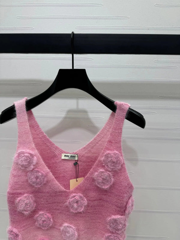 MIUMIU KNIT VEST WITH 3D FLORAL DETAILS 274890