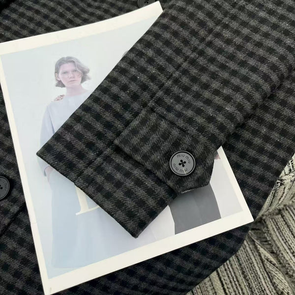 MIUMIU HOODED LONG CHECKED COAT STYLE 30