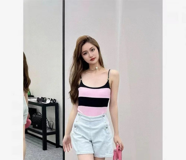 SWIMSUIT IN BLACK AND PINK HORIZONTAL STRIPES 626019