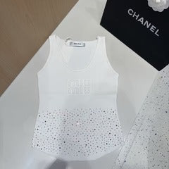 TANK TOP 640624 IN WHITE COTTON MUTILCOLOR CRYSTAL