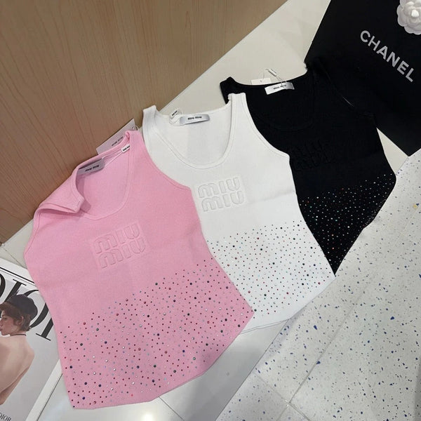 TANK TOP 640626 IN BLACK COTTON MUTILCOLOR CRYSTAL