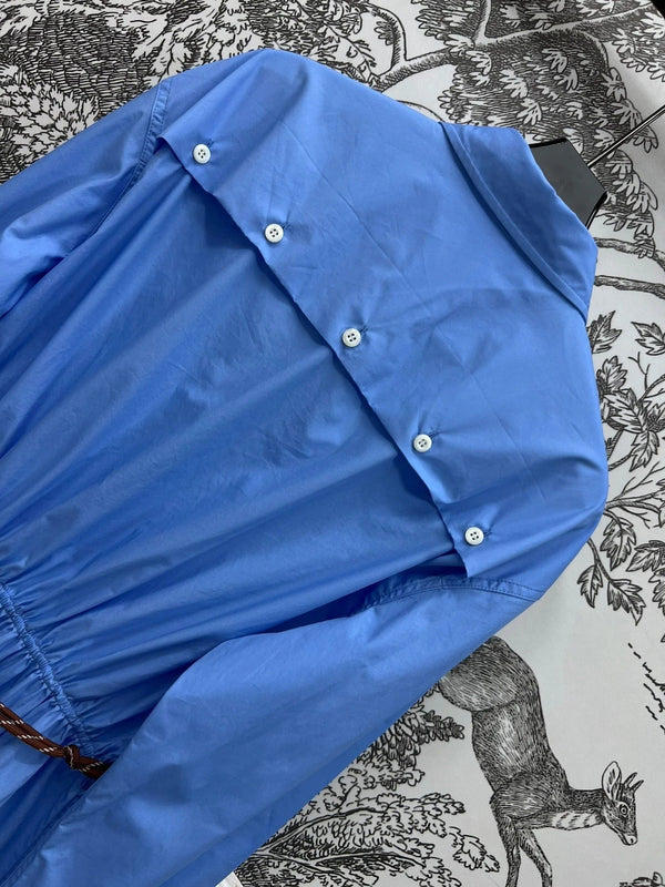 MIUMIU LONG SLEEVE SHIRT DRESS WITH COLLAR AND WAIST TIE 268852