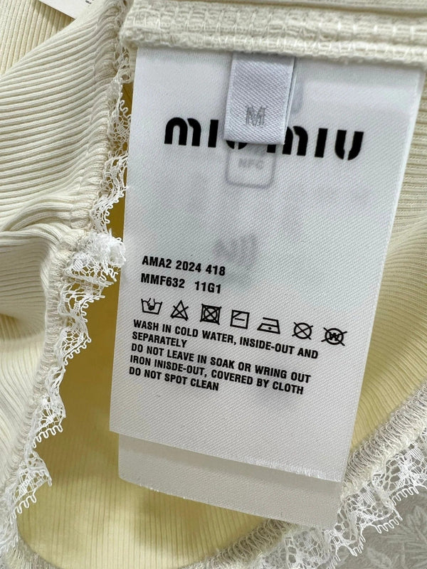 MIUMIU TEXTURED SHORT-SLEEVE LACE TOP 275100