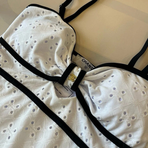 CC BIKINI SWIMSUIT SET IN WHITE AND BLACK TRIM 594786