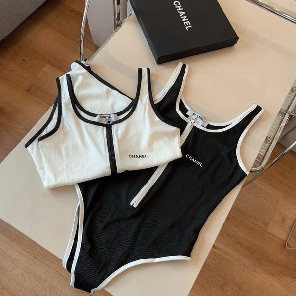 CC BIKINI SWIMSUIT SET IN BLACK AND WHITE TRIM 625973