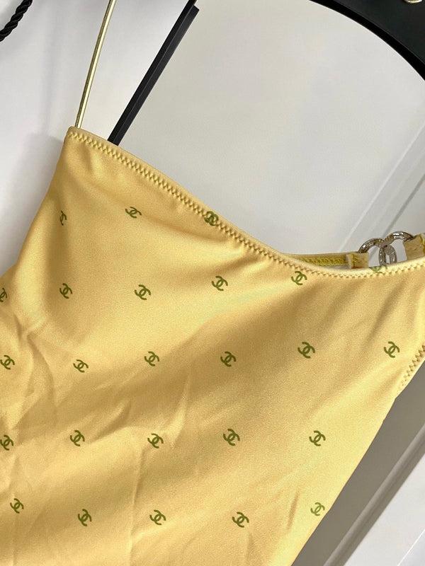 CC BIKINI SWIMSUIT SET IN YELLOW AND GREEN LOGO 593033