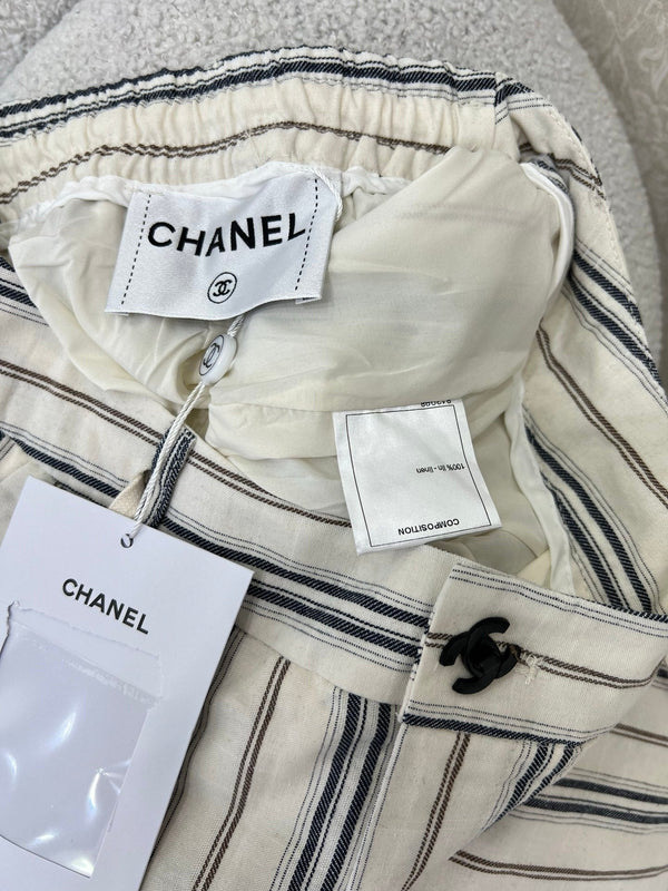 PANTALONI CHANEL IN LINO A RIGHE A GAMBA LARGA 275056