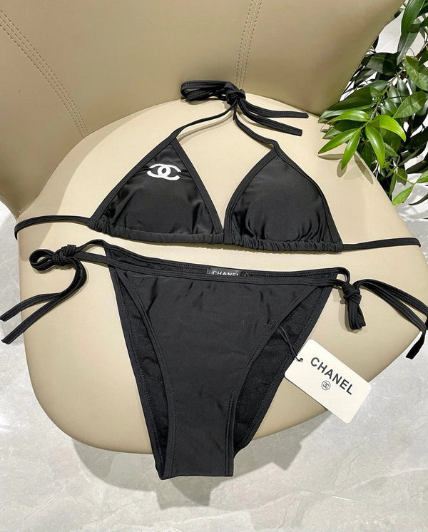 CC BIKINI SWIMSUIT SET IN BLACK EMBROIDERED LOGO 624564