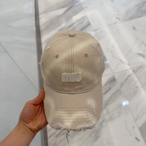 MM BASEBALL CAP IN LIGHT BEIGE DISTRESSED FABRIC STYLE 3