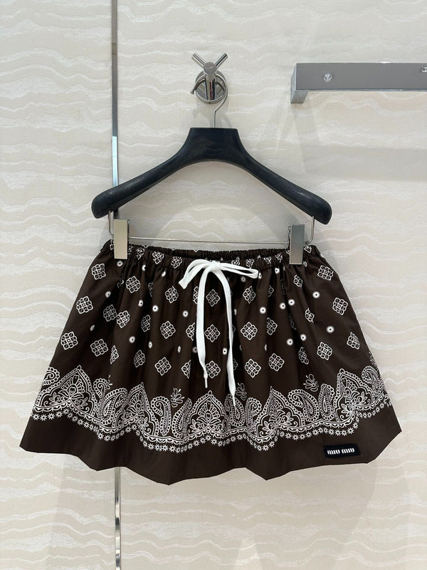 MIUMIU EARTH BROWN PLEATED MIDI SKIRT