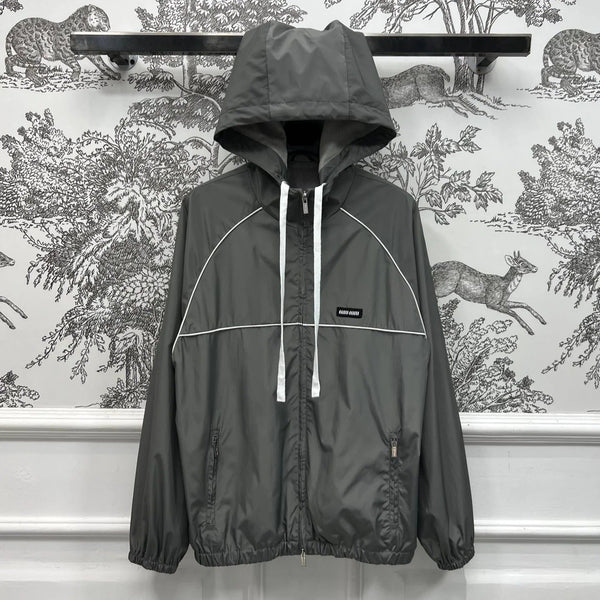 MIU 25S HOODED JACKET GREY IN NYLON 263131