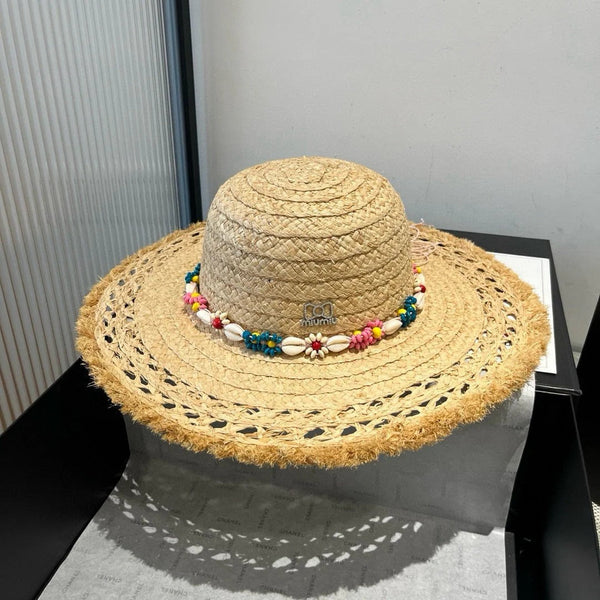 MM BEACH STRAW HAT IN BEIGE WITH SEA-THEMED EMBELLISHMENTS