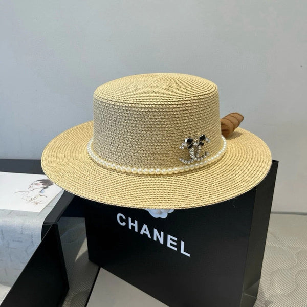 FLAT STRAW HAT WITH BOW BROWN 673922
