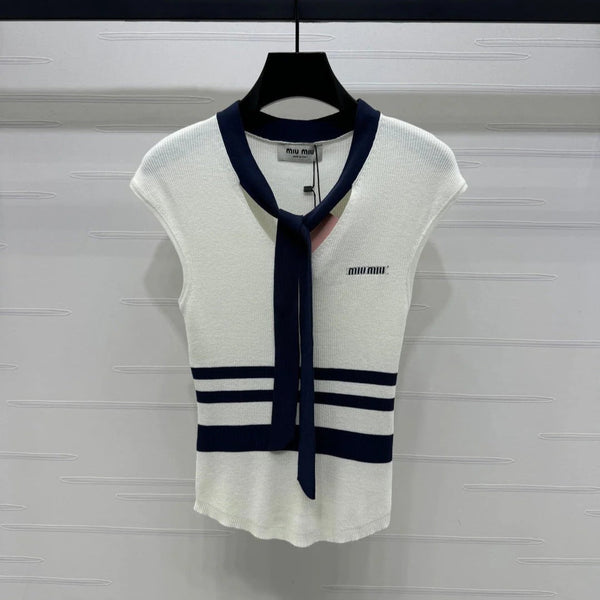 MIU 25S ICE STRIPE KNIT VEST 264114