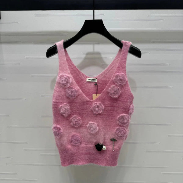 MIUMIU KNIT VEST WITH 3D FLORAL DETAILS 274890