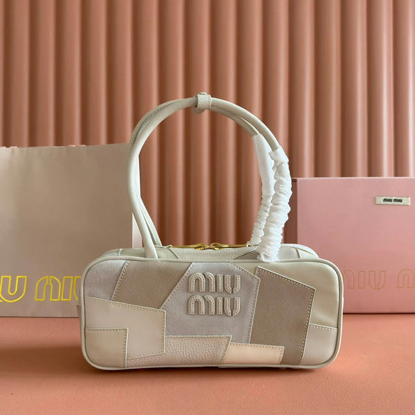 BEAU TOP HANDLE BAG 28 IN CHALK WHITE LEATHER PATCHWORK