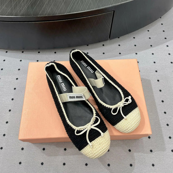 Ballet Flats Black Mix Ivory Fabric