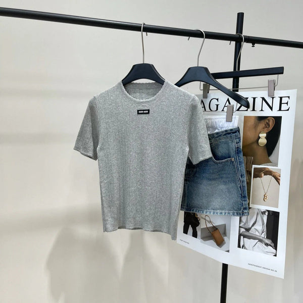 MIUMIU CREW NECK SHORT SLEEVE KNIT TOP 273085