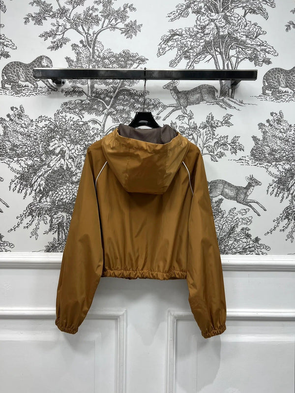 MIU 25S HOODED JACKET BROWN IN NYLON 263023