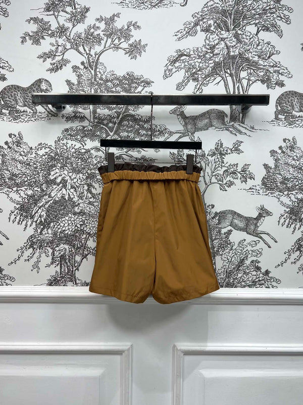 MIU 25S HIGH WAIST SHORTS BROWN IN NYLON 263021