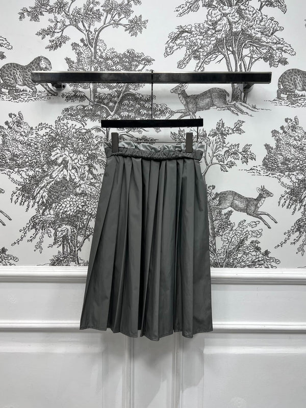 MIU 25S PLEASED SKIRT GREY IN NYLON 263129