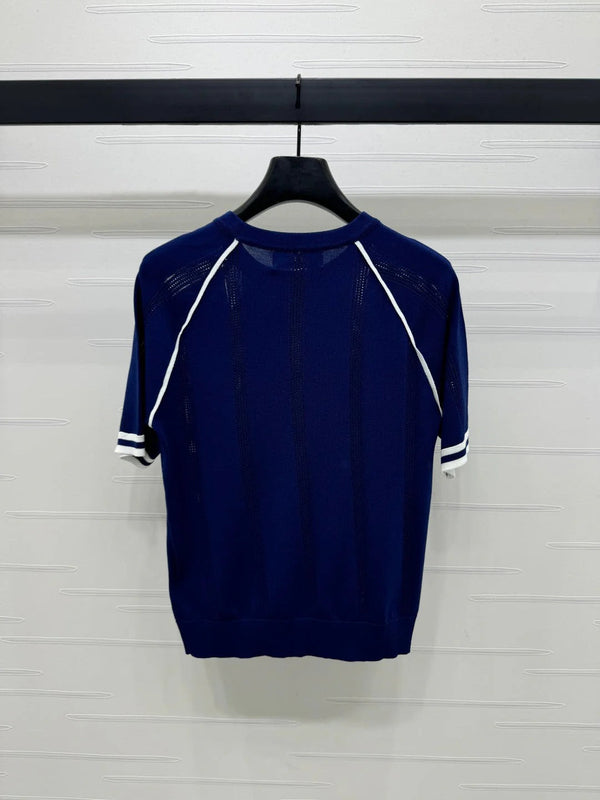 MIU 25S RAGLAN CREW NECK STRIPED KNIT SWEATER 264106