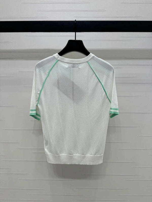 MIU 25S RAGLAN CREW NECK STRIPED KNIT SWEATER 264105