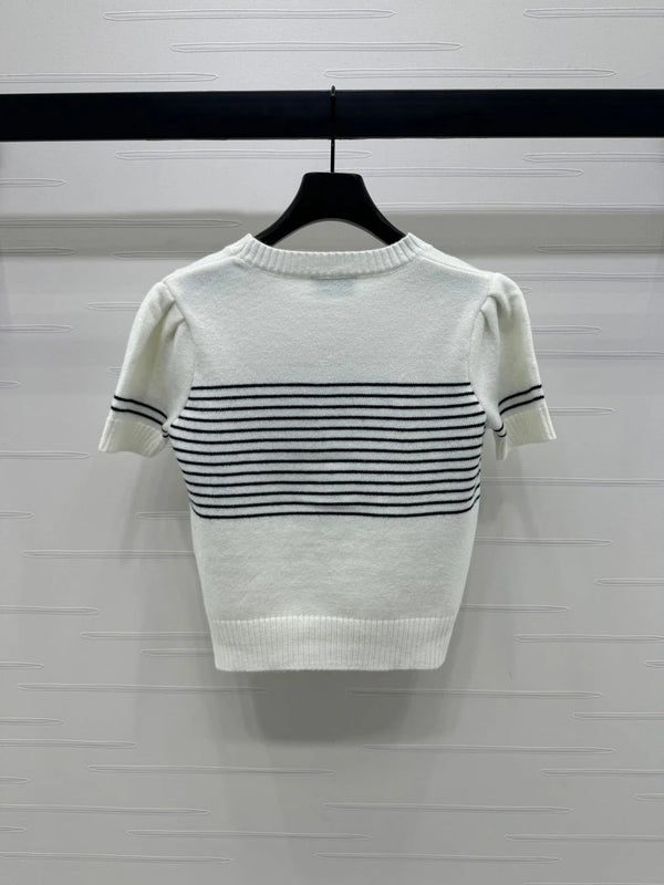 CHANEL SHORT-SLEEVE KNITTED PUFF-SLEEVE TOP 274950