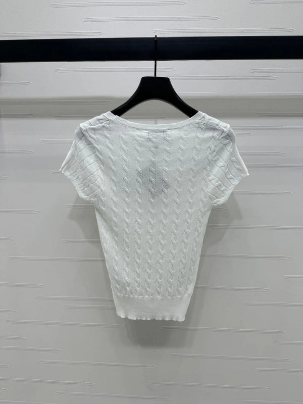 MIUMIU U-NECK KNITTED SHORT-SLEEVE TOP WHITE 274946