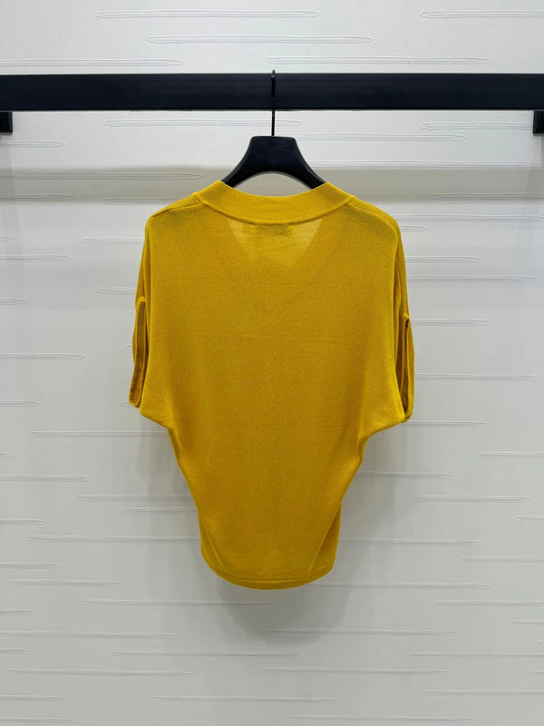 DIOR V-NECK KNITTED SHORT-SLEEVE T-SHIRT YELLOW 274935