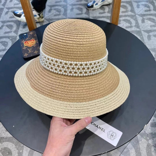 STRAW BUCKET HAT WITH PEARLS 672765