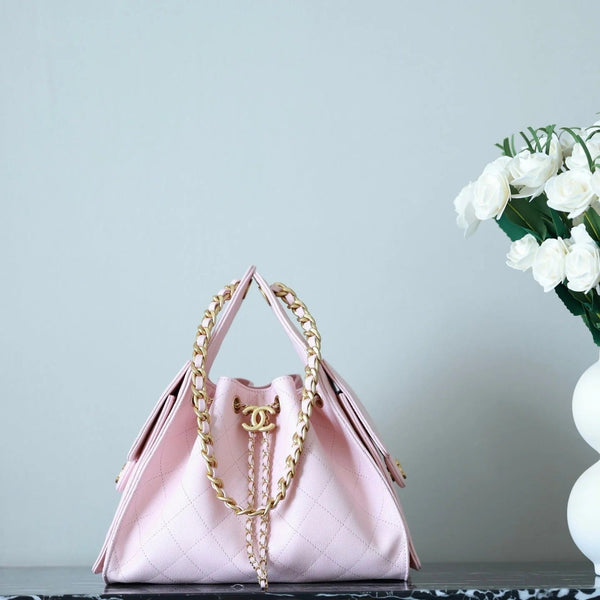 CHANEL 25S HOBO BAG 30 CM IN LIGHT PINK LAMBSKIN WITH GOLD HARDWARE