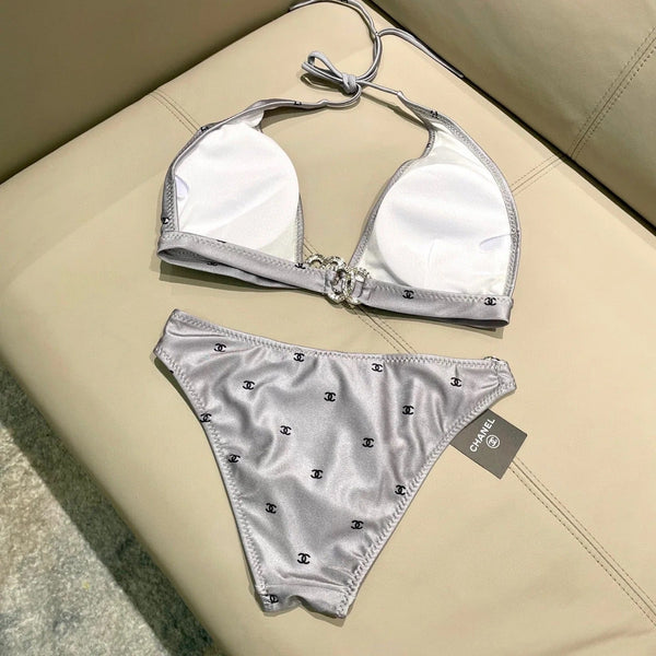 CC BIKINI SWIMSUIT SET IN GREY AND BLACK LOGO 599155