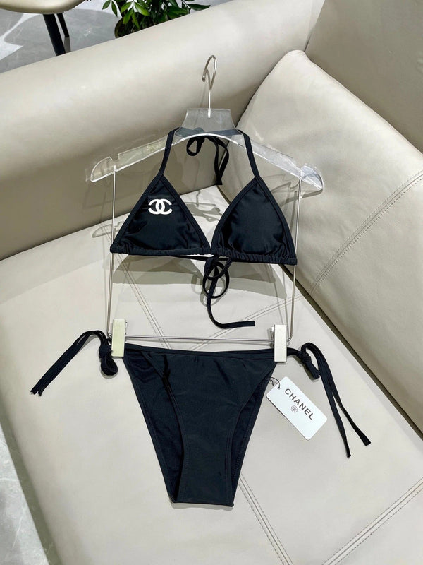 CC BIKINI SWIMSUIT SET IN BLACK EMBROIDERED LOGO 624564