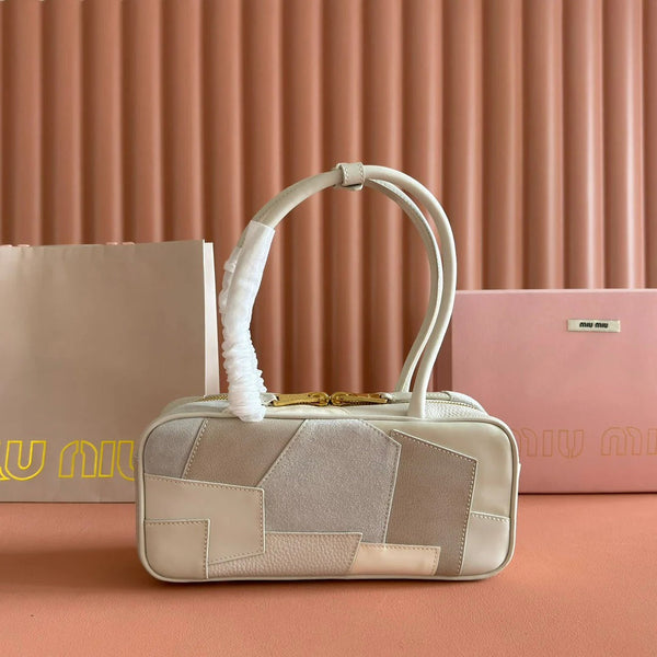 BEAU TOP HANDLE BAG 28 IN CHALK WHITE LEATHER PATCHWORK