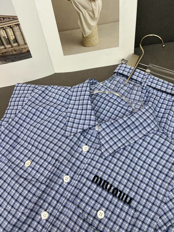 SET COORDINATO CON TOP E MINIGONNA A SCACCHI BLU