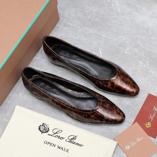 Classic Ballet Shoes In Leopard Print Glossy Leather